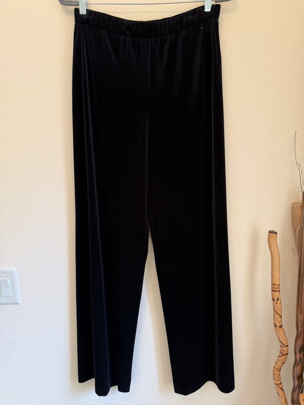 Alex Evenings Black Velvet Pull On Straight Leg Dress Pants Goth Size L